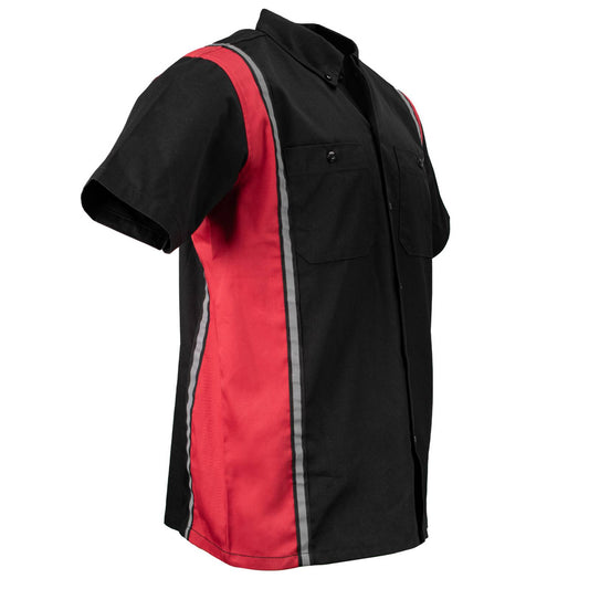 Black and red sleeveless shirt on a white background