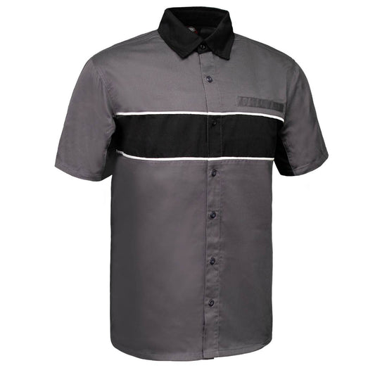 MMCC Men's Hardline Grey Black White Classic Mechanic Shirt - 100% Cotton w/ Microfiber Panel - MDM11619