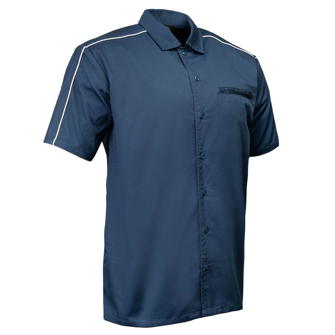 MMCC Men’s'Pinstripe' Blue Short Sleeve Mechanic Work Shirt - w/ Single Pocket - MDM11620