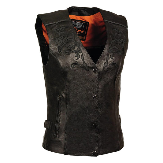 Milwaukee Leather ML1293 Women's Black ‘Wing Studded’ Leather Vest