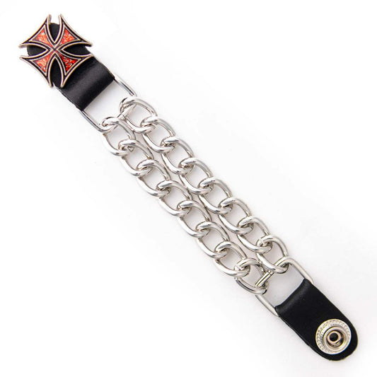 Milwaukee Leather 1-PC Vest Extender Red Iron Cross, Double Chrome Chains - 4-Inch - MLA1029-SINGLE