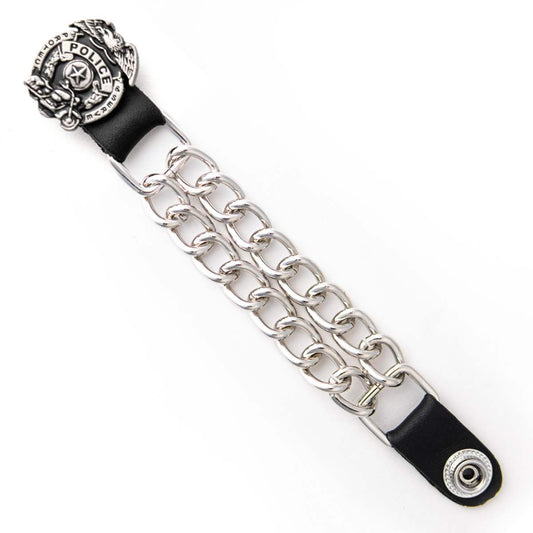 Milwaukee Leather 1-PC Vest Extender Police Badge, Double Chrome Chains - 4-Inch - MLA1032-SINGLE