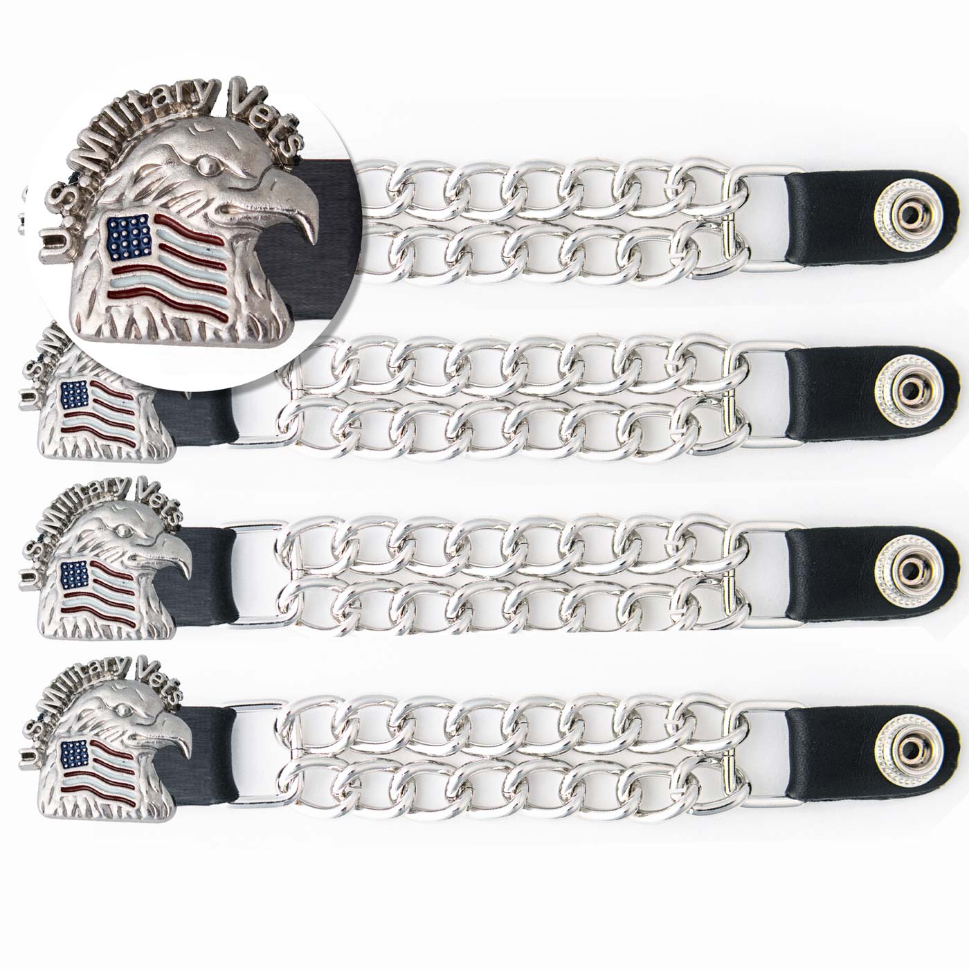 Milwaukee Leather US Military Vet Medallion Vest Extender - Double Chrome Chains Genuine Leather 6.5" Extension 4-PCS MLA6023SET