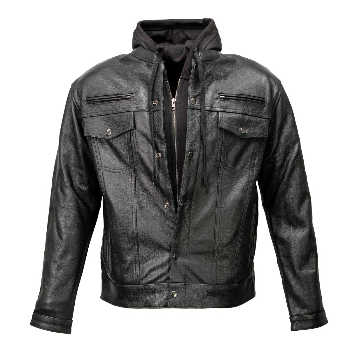 Milwaukee Leather Men's Leather Shirt Jacket with Removable Hoodie and Patch Access - MLM1614