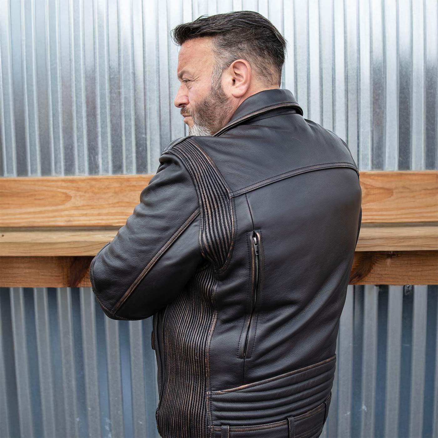 Milwaukee Motorcycle Clothing Co. Men's Unforgiven MC Style Vintage Brown Leather Jacket w/ Lapel Collar MMC10005