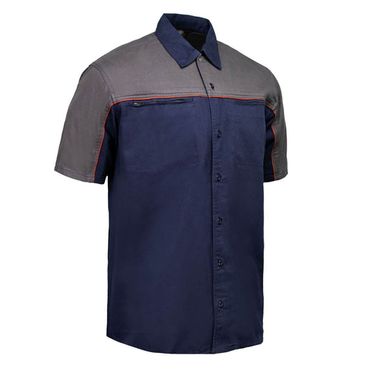 MMCC Men's Reveline Blue Grey Copper Classic Mechanic Shirt - 100% Cotton w/ Microfiber Panel - MMC16032