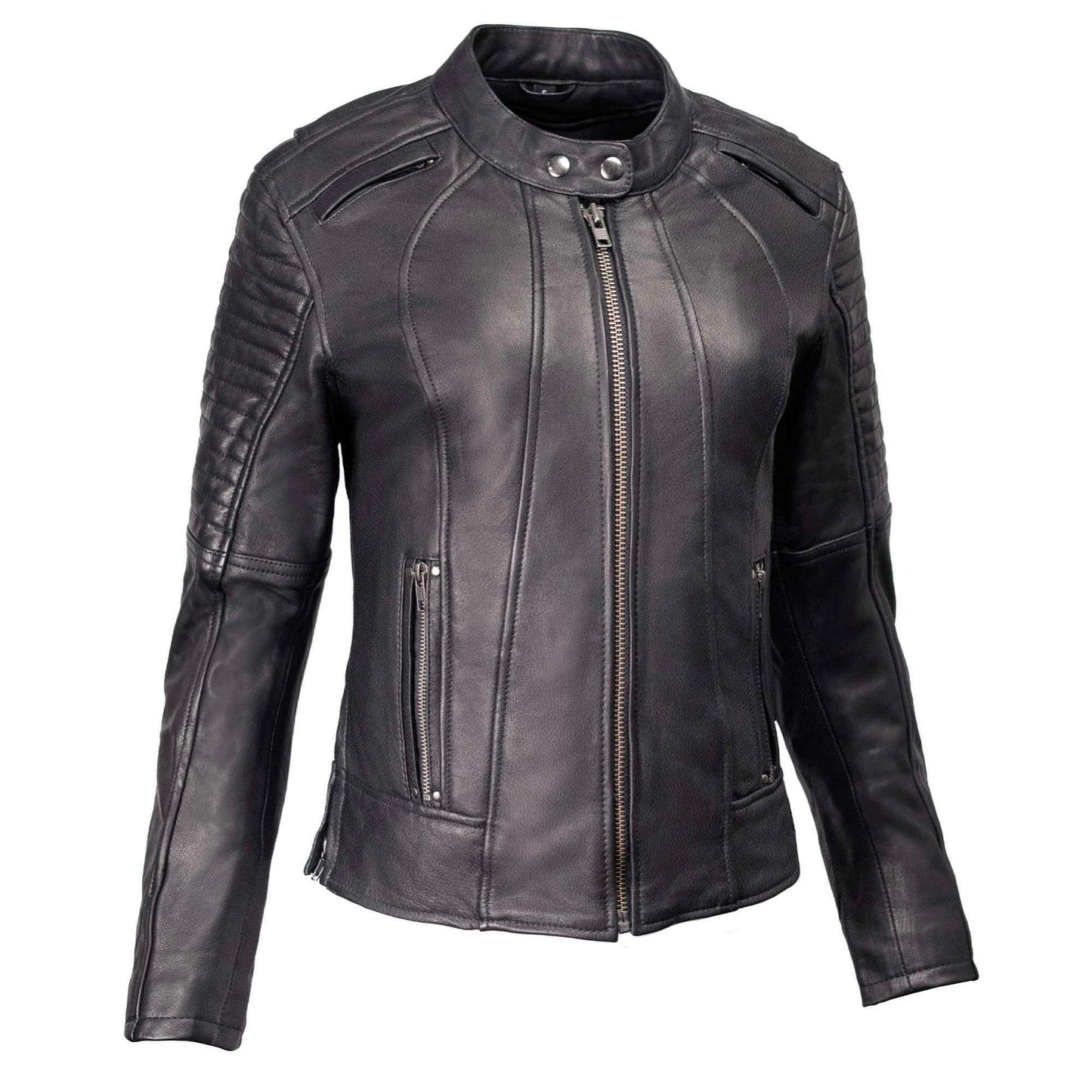 Milwaukee Motorcycle Clothing Co. Women's Foxy Scooter Style Black Premium Leather Jacket w/ Mandarin Collar MMC20000