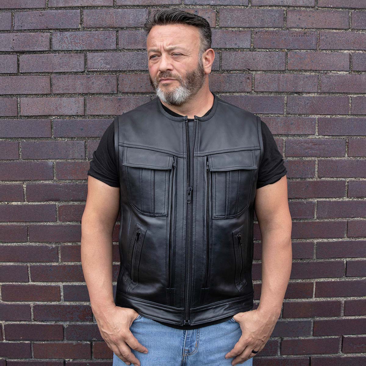 Milwaukee Motorcycle Clothing Co. Men's Quick-Draw Stylesh Premium Black Leather MC Biker Vest MMC30001