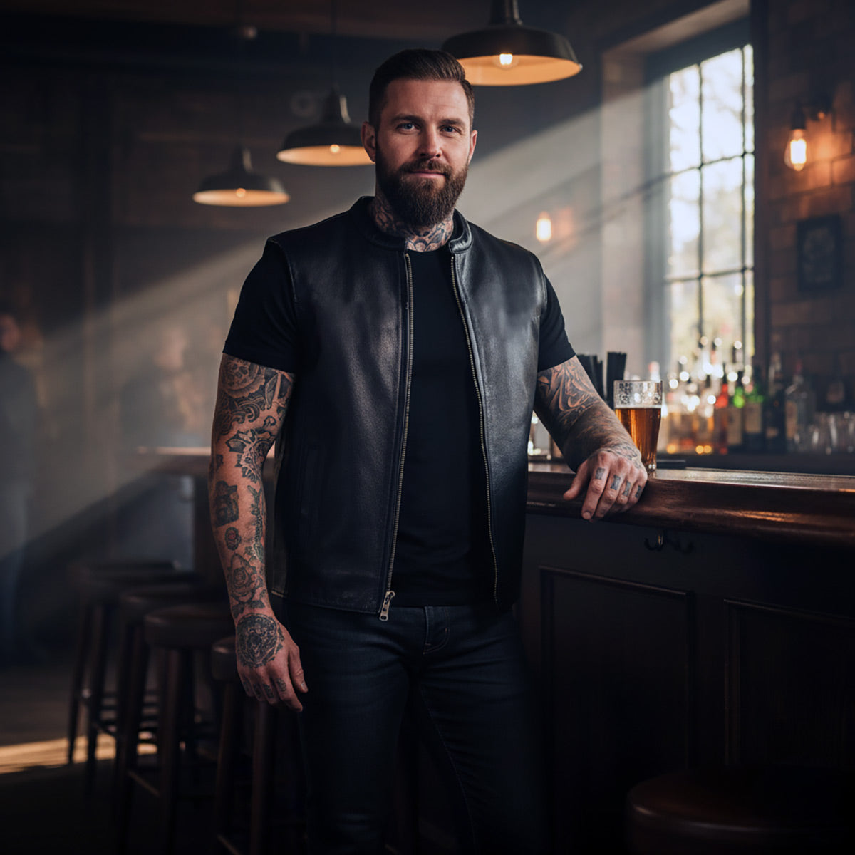 Milwaukee Motorcycle Clothing Co. Men's Rocker Black Leather Premium Club Style Riders Vest MMC30002