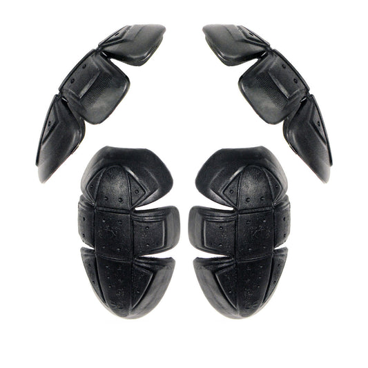 Set of black protective pads arranged in a circular pattern on a white background