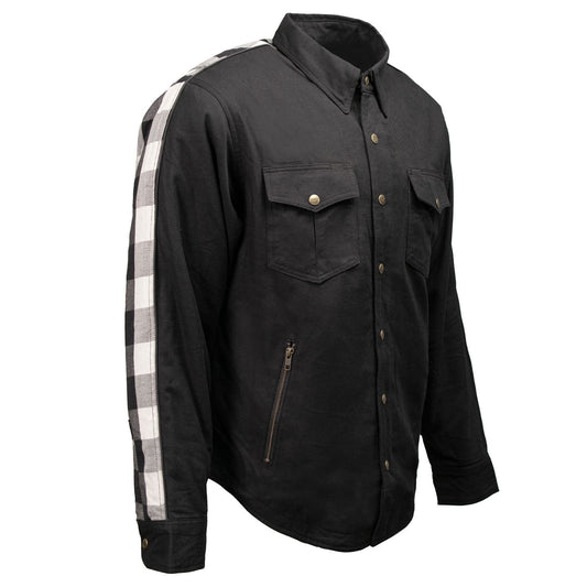 Milwaukee Leather Men’s Two-Tone CE Armored Flannel - Solid Front / Plaid Back - Reinforced w/ Aramid Fibers - MPM1673