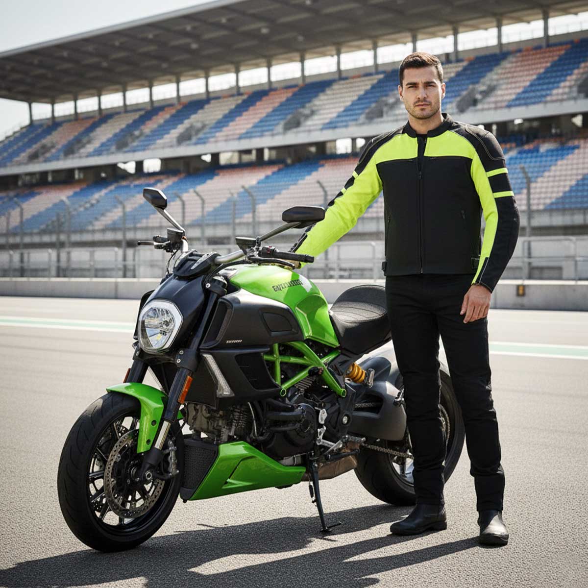 Milwaukee Leather Men's Black and Neon Green CE Armored All Season