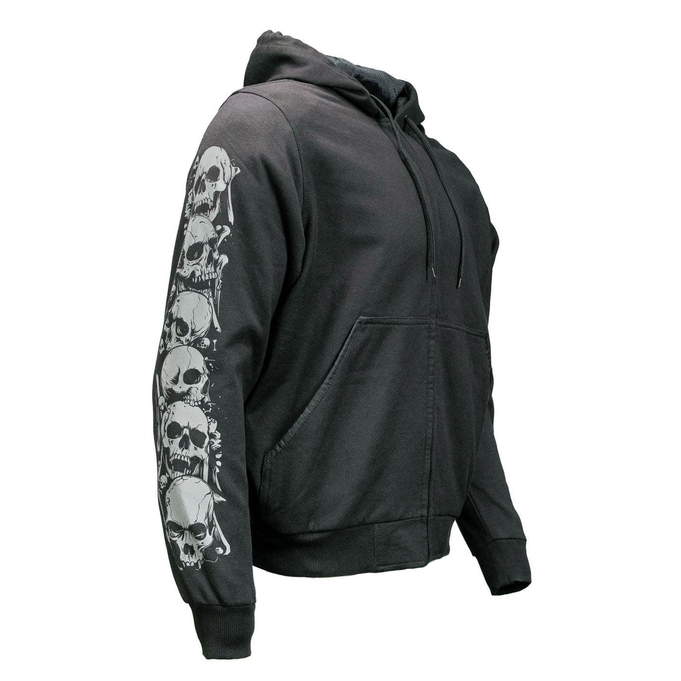 Milwaukee Leather Men's Bare Bones Black Reflective Skull CE Armored Riding Hoodie, Shoulder & Elbow Armor - MPM1797