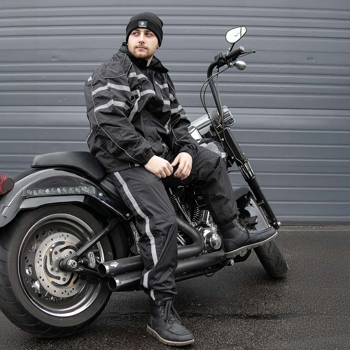 NexGen SH2331 Men's Black Water Resistant Rain Suit with Reflective Tape