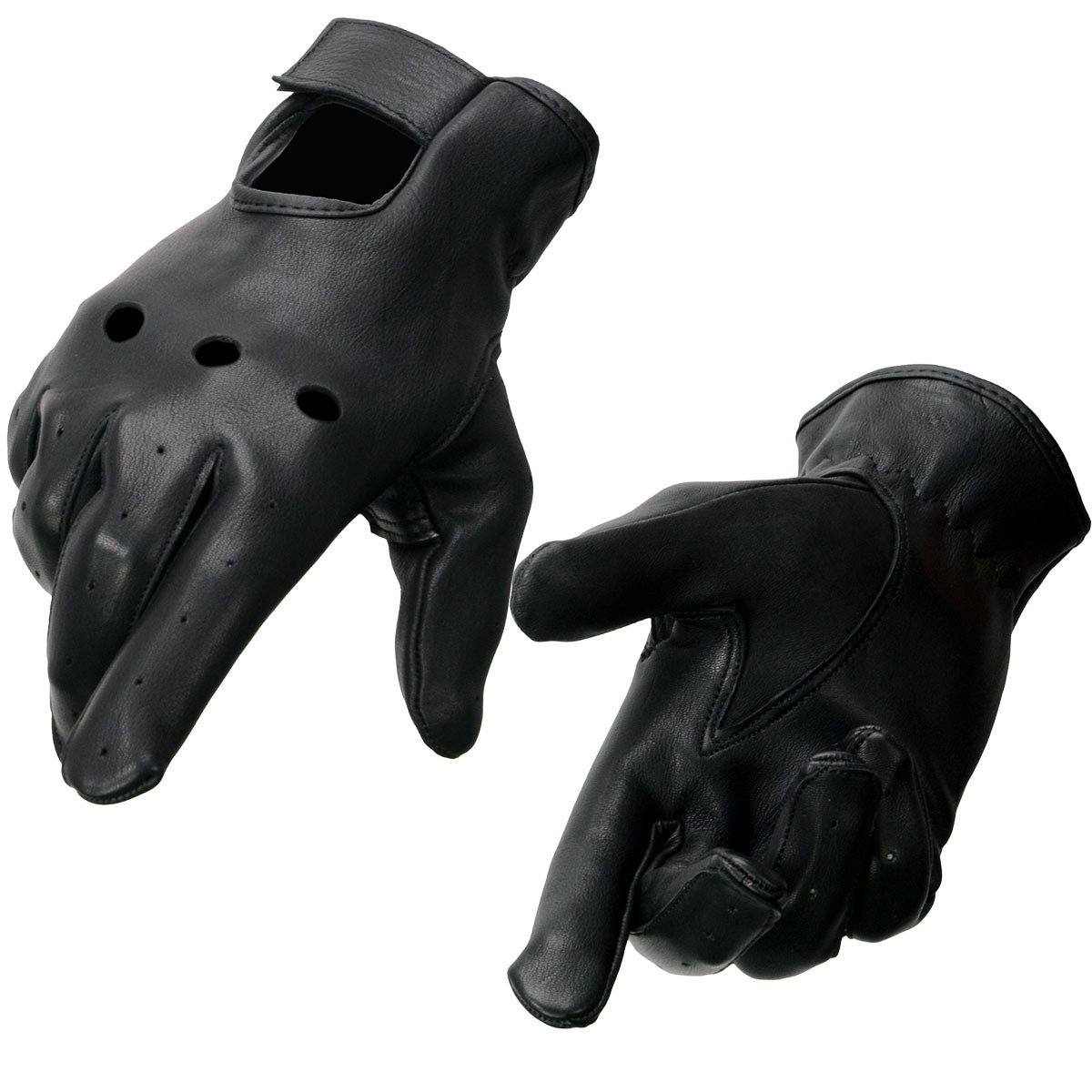 Milwaukee Leather SH868 Men's USA Deerskin Black Vented Perforated Leather Motorcycle Riders Gloves