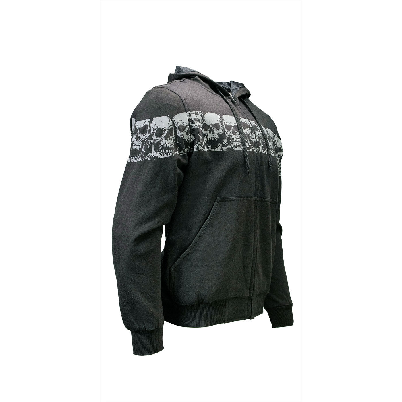 Milwaukee Leather Men's Bare Bones Black Reflective Skull CE Armored Riding Hoodie, Shoulder & Elbow Armor - MPM1798