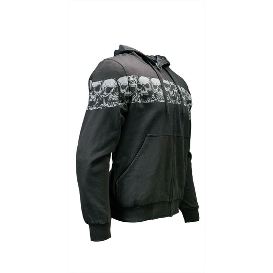 Milwaukee Leather Men's Bare Bones Black Reflective Skull CE Armored Riding Hoodie, Shoulder & Elbow Armor - MPM1798