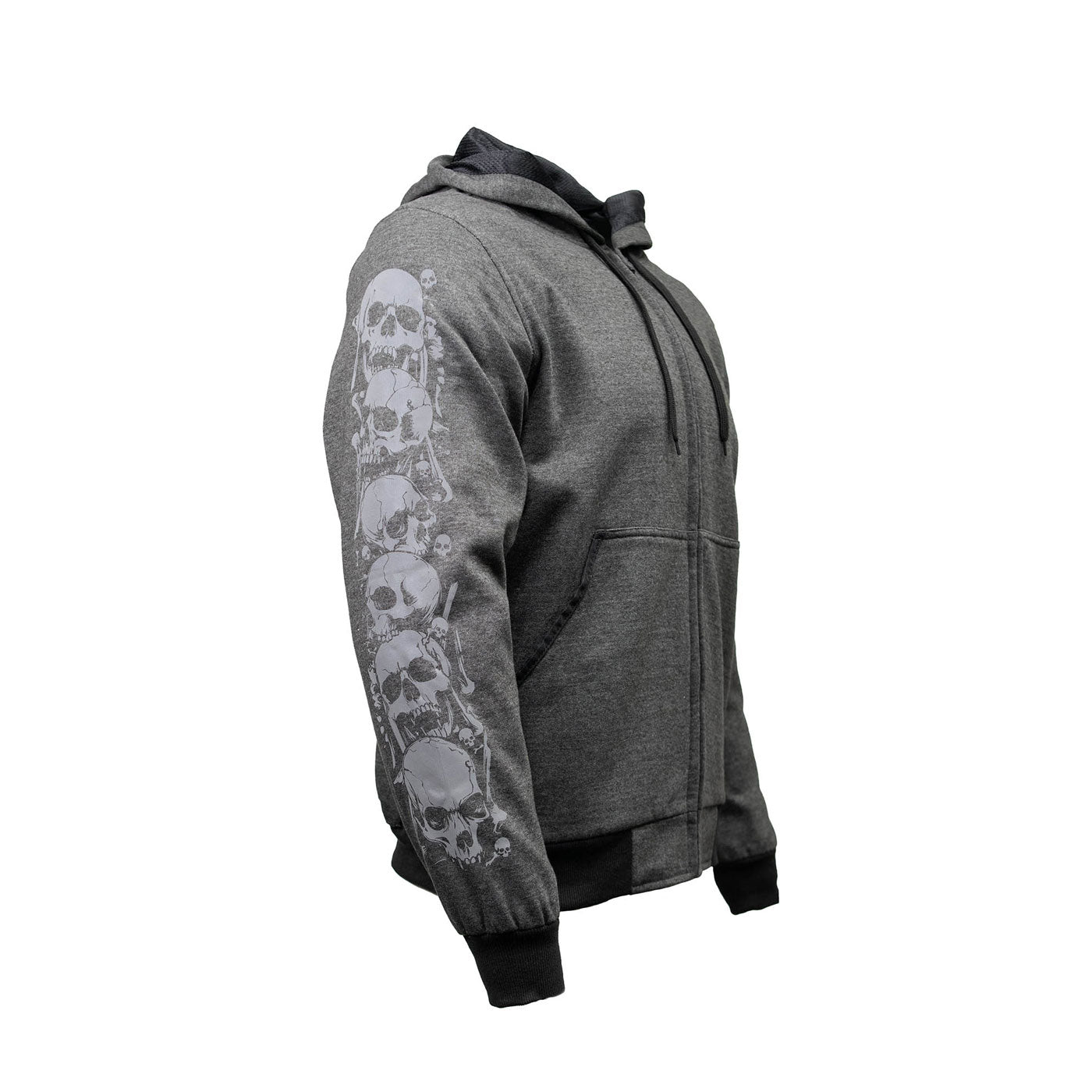 Milwaukee Leather Men's Bare Bones Charcoal Reflective Skull CE Armored Riding Hoodie, Shoulder & Elbow Armor - MPM1799