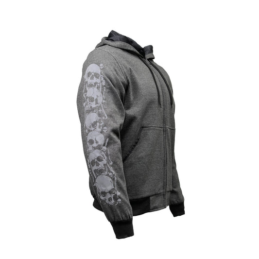Milwaukee Leather Men's Bare Bones Charcoal Reflective Skull CE Armored Riding Hoodie, Shoulder & Elbow Armor - MPM1799