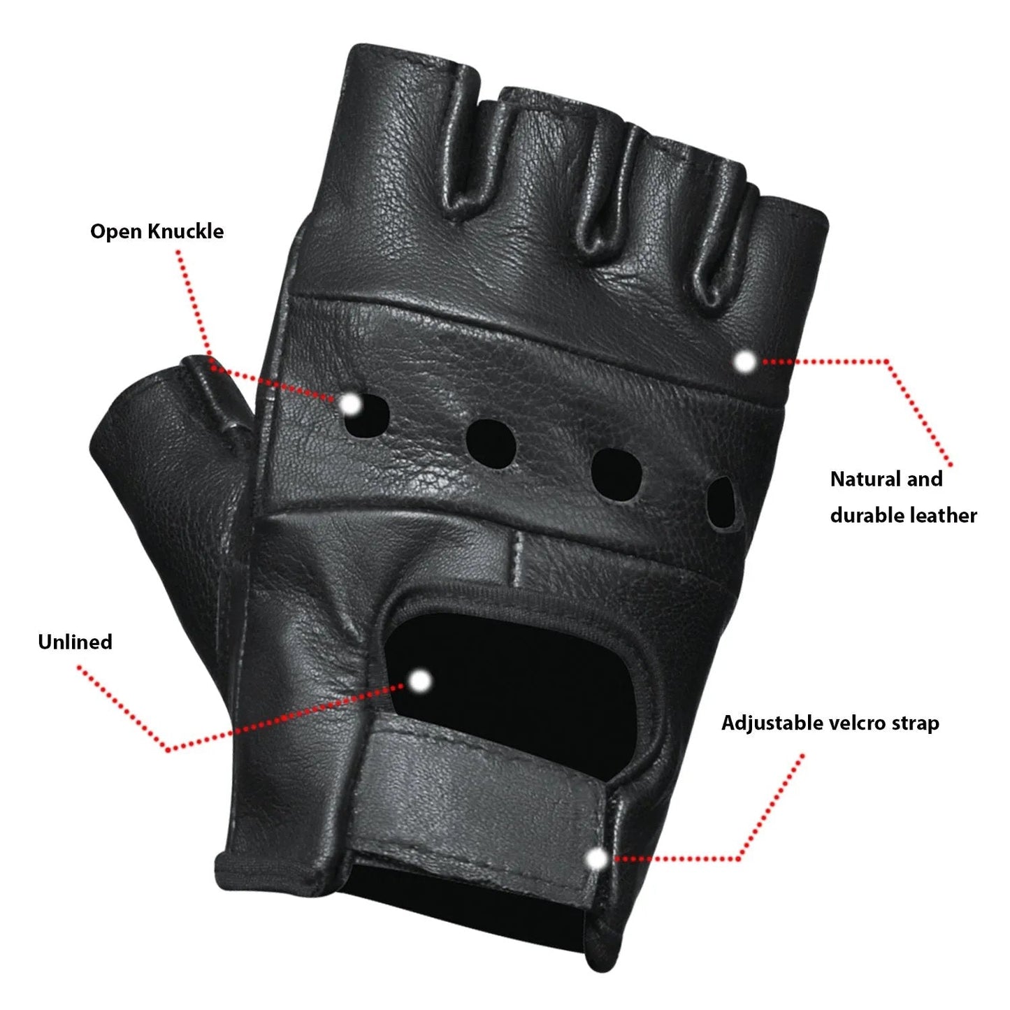 Men’s Street Ride Fingerless Leather Gloves