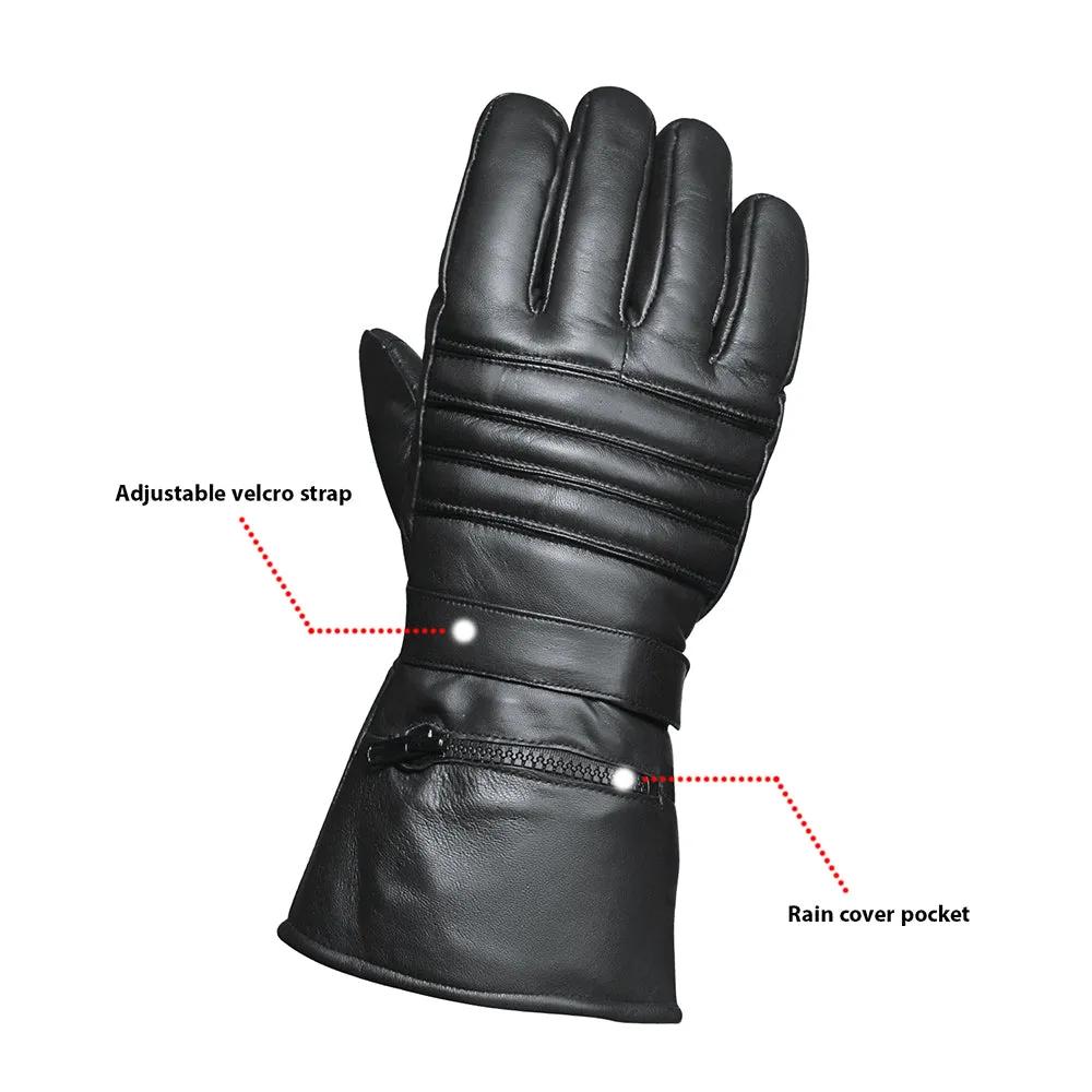 Mens Gauntlet Leather Gloves with Rain Cover