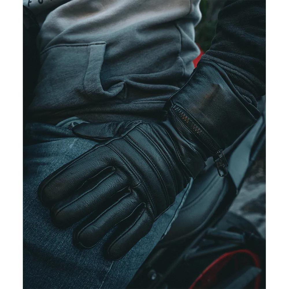 Mens Gauntlet Leather Gloves with Rain Cover