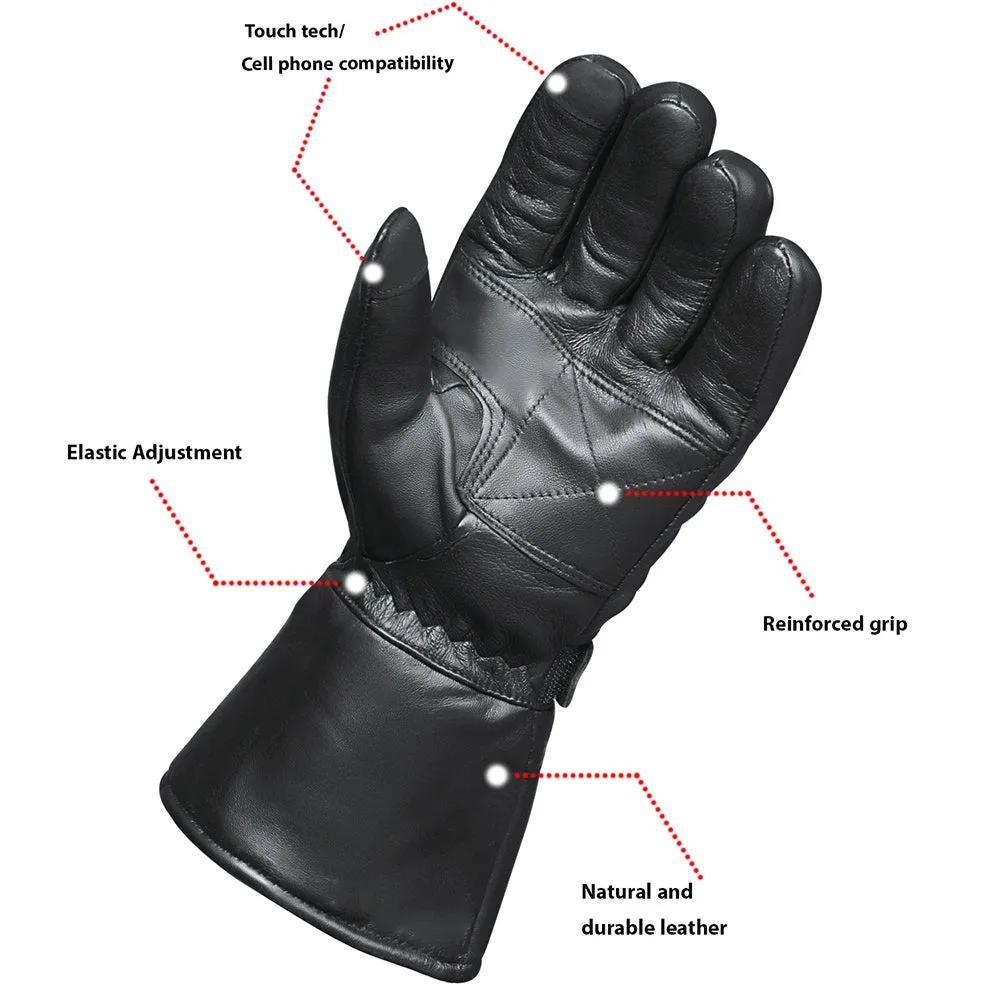 Mens Gauntlet Leather Gloves with Rain Cover
