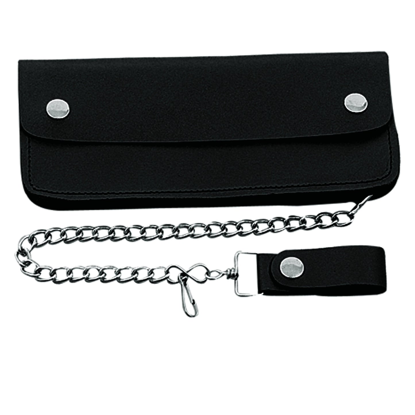 Long Black Bifold Snap Closure Biker Wallet