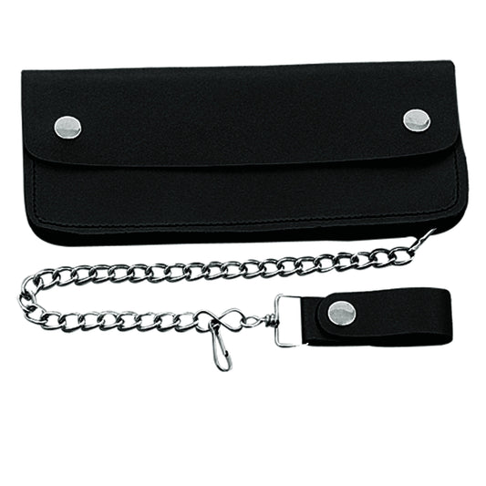 Long Black Bifold Snap Closure Biker Wallet