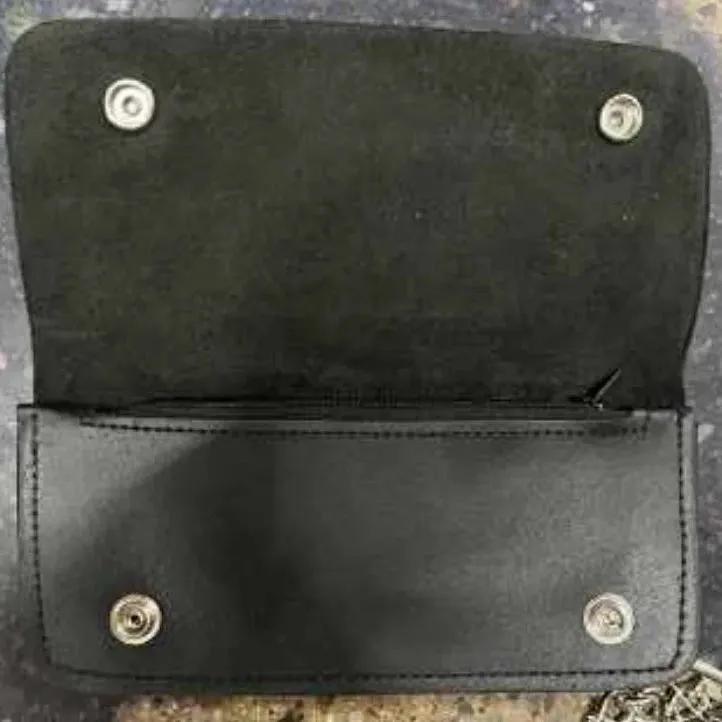 Long Black Bifold Snap Closure Biker Wallet