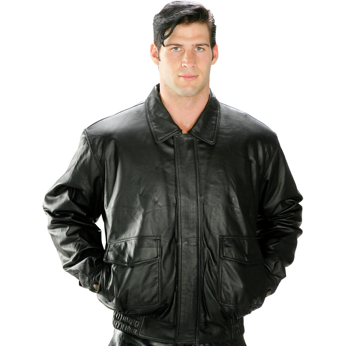 Milwaukee Leather LKM1704 Men's Classic Aviator Style Bomber Black Leather Fashion Coat Jacket
