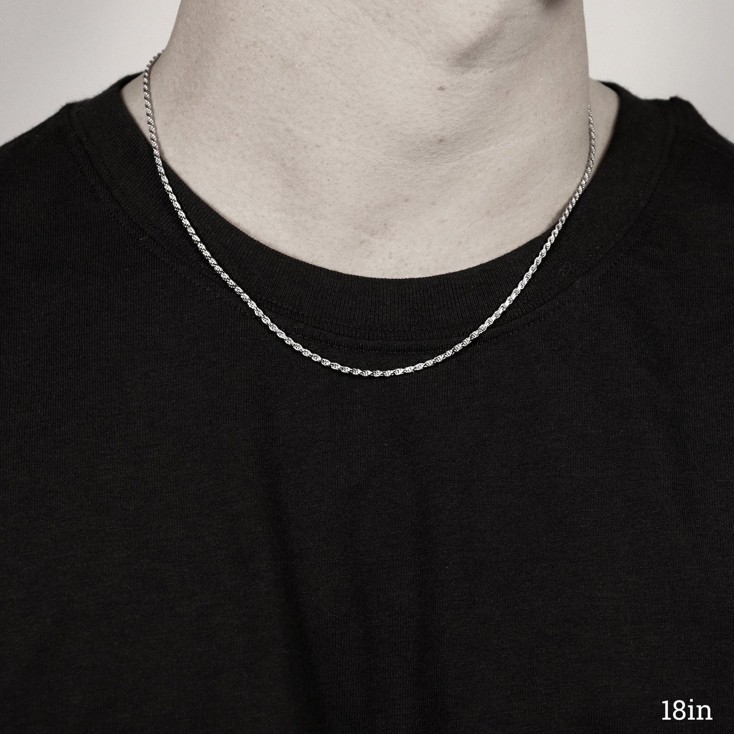 Sterling Silver Platinum Plated Diamond Cut Rope Chain