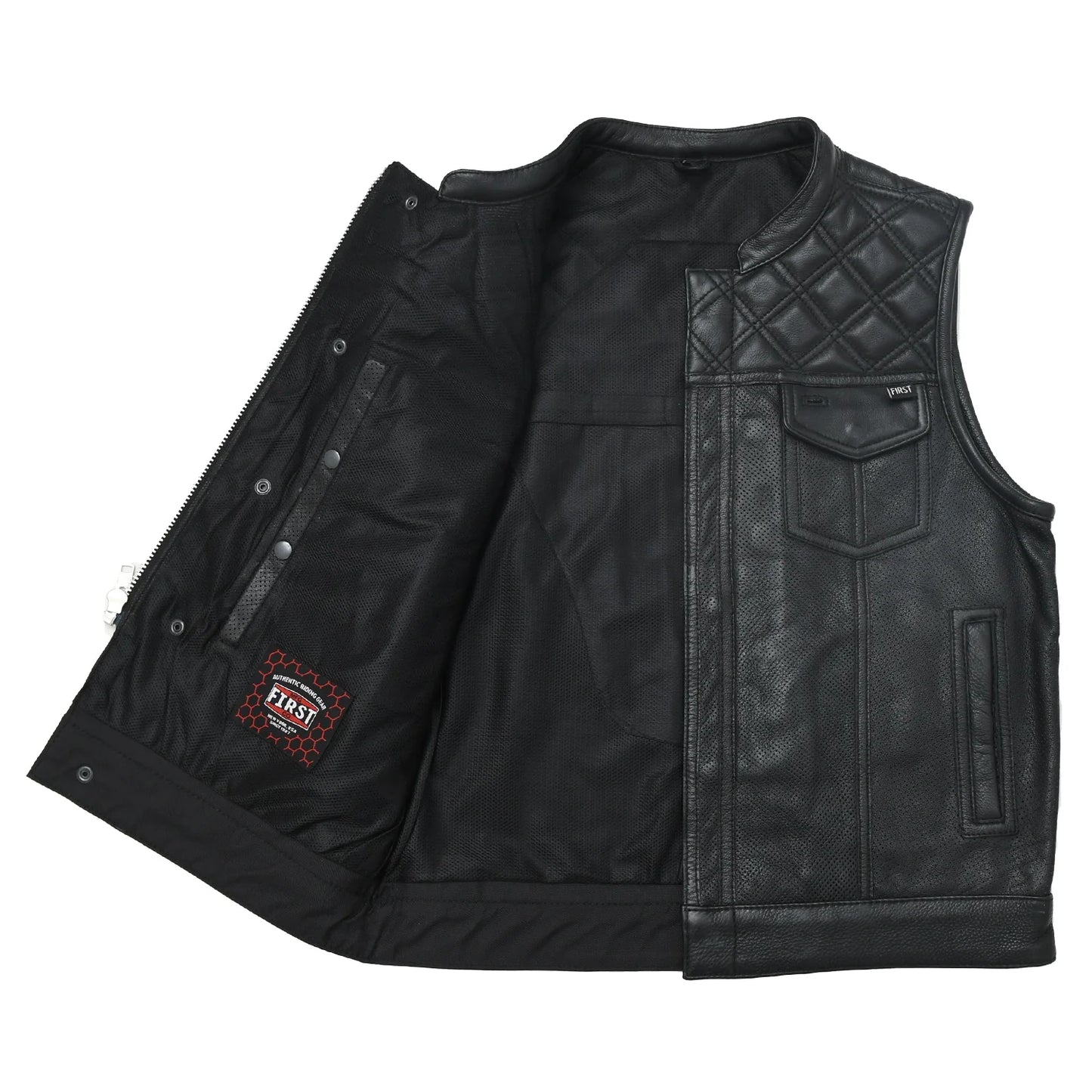 Downside Perforated Men's Motorcycle Leather Vest Men's Leather Vest First Manufacturing Company   