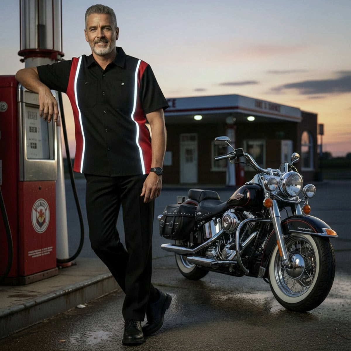 Milwaukee Motorcycle Clothing Co. Men’s Blk/Red Mechanic Work Shirt – w / Reflective Strip, Rider‑Built MDM11607