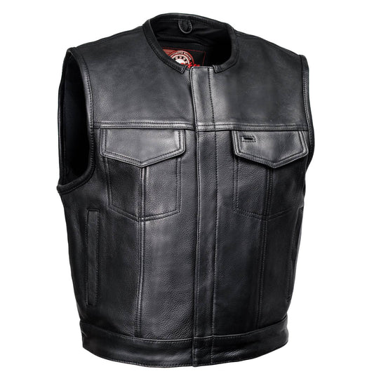 Milwaukee Motorcycle Clothing Co. Men's Low-Key Premium Black Leather Club Style Biker Vest MMC30000