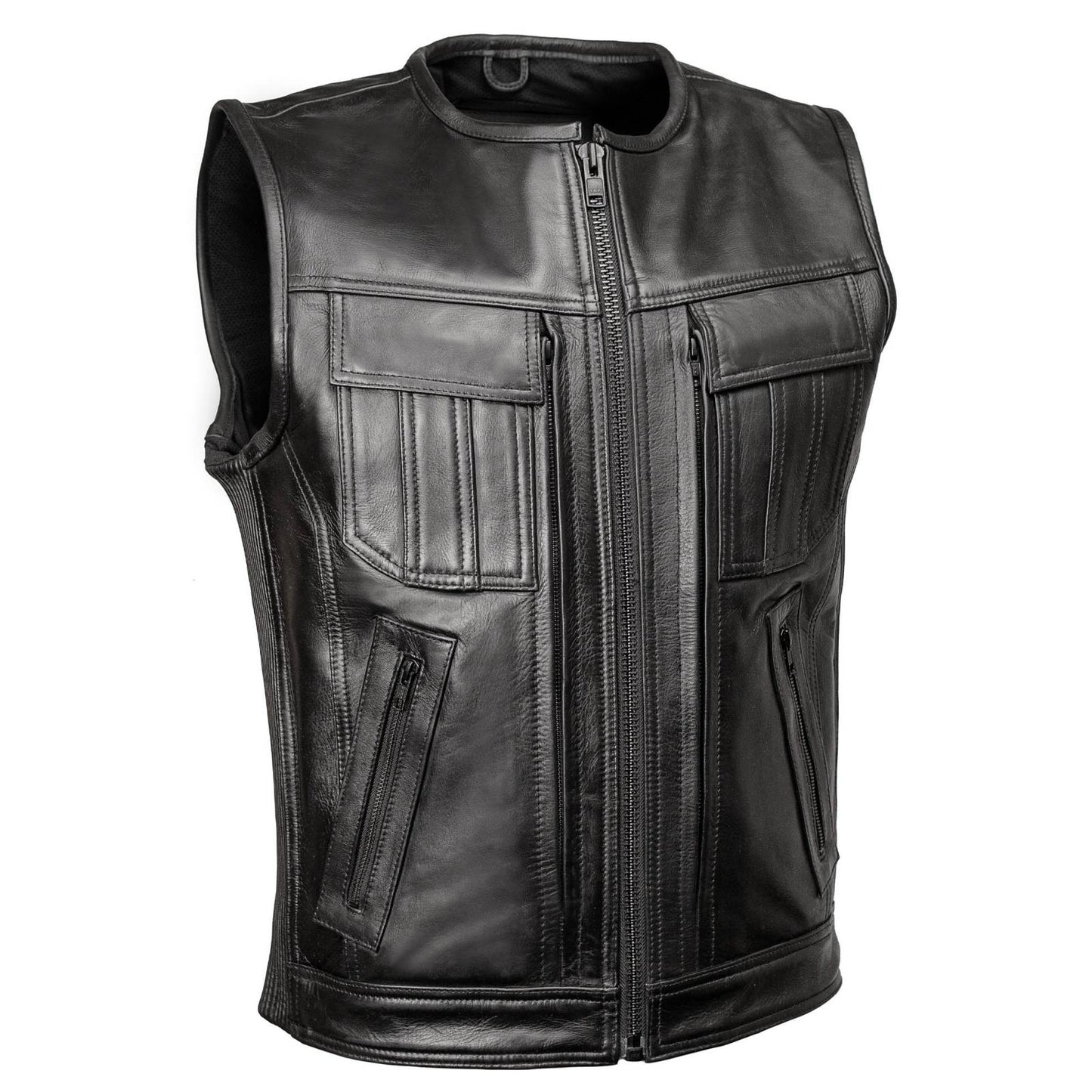 Milwaukee Motorcycle Clothing Co. Men's Quick-Draw Stylesh Premium Black Leather MC Biker Vest MMC30001