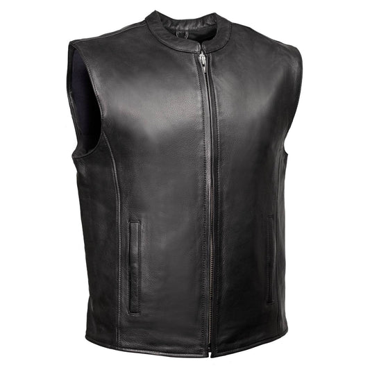 Milwaukee Motorcycle Clothing Co. Men's Rocker Black Leather Premium Club Style Riders Vest MMC30002