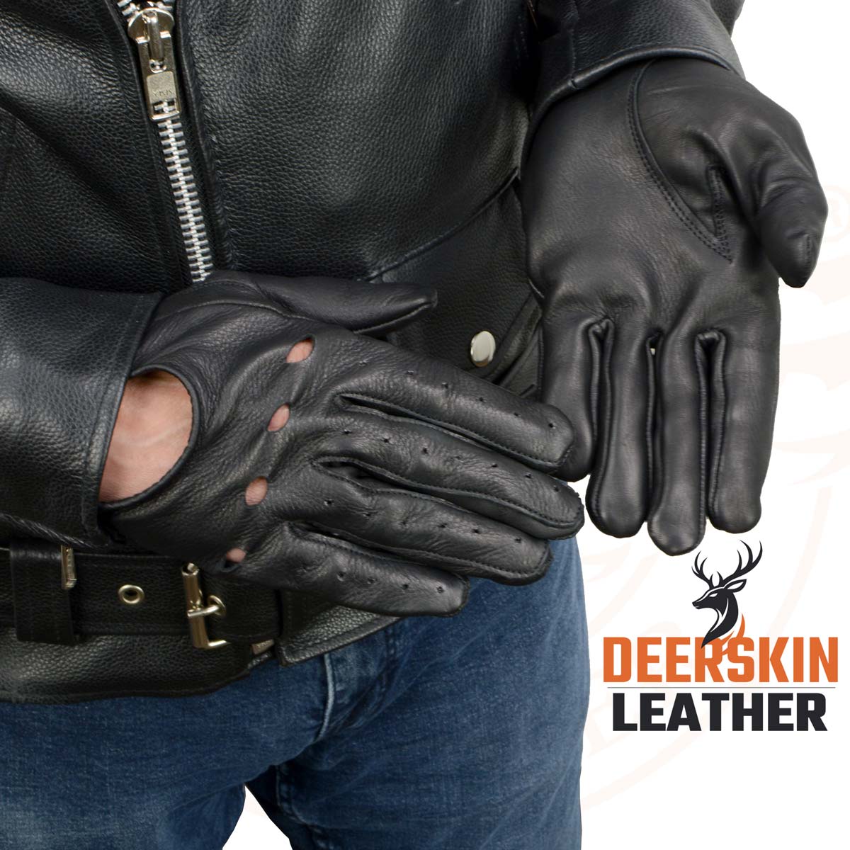 Milwaukee Leather SH869 Men's Black Deerskin Leather Unlined Professional Driving Gloves