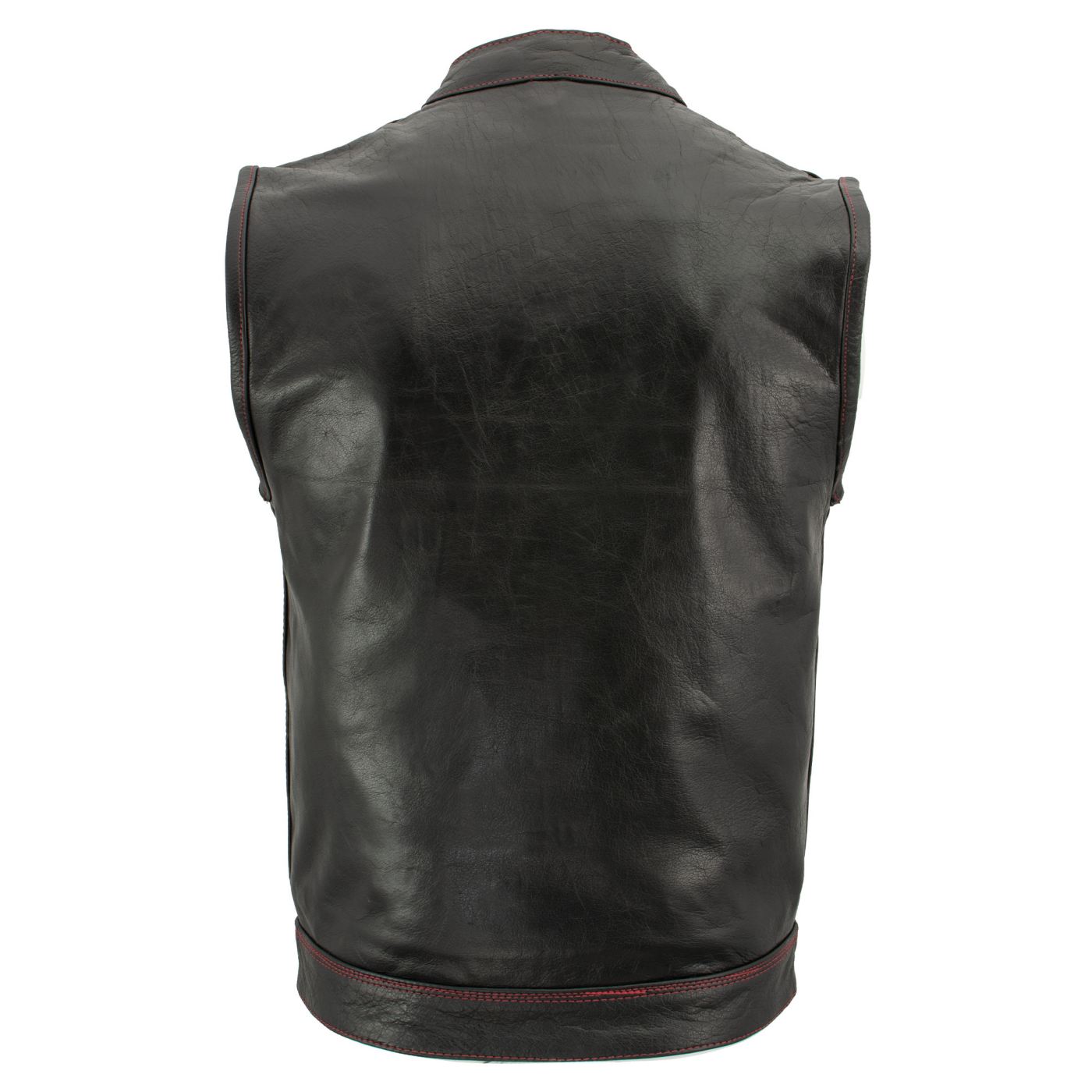 Milwaukee Leather Men's Redline Ledger Club‑Style Motorcycle Premium Leather Vest w/ Red Stitching LKM3788