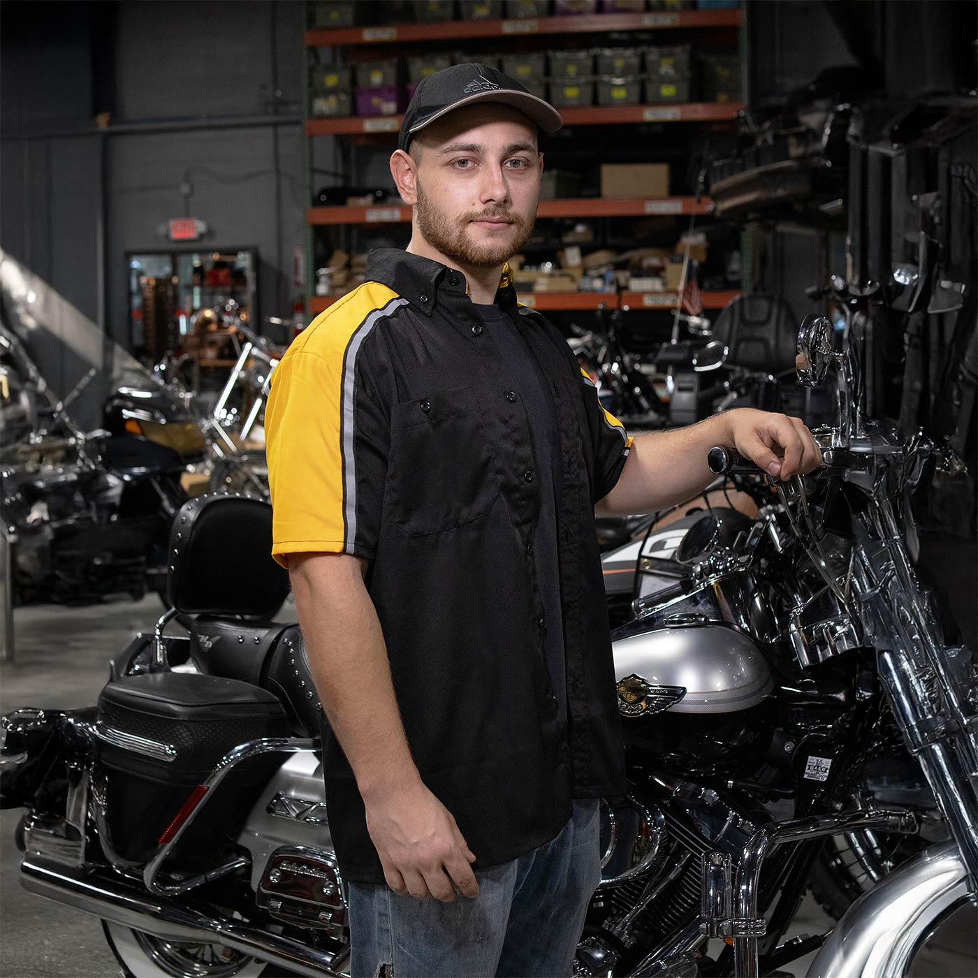 Milwaukee Motorcycle Clothing Co. Men’s Blk/Yellow Mechanic Work Shirt – w / Reflective Strip, Rider‑Built MDM11600