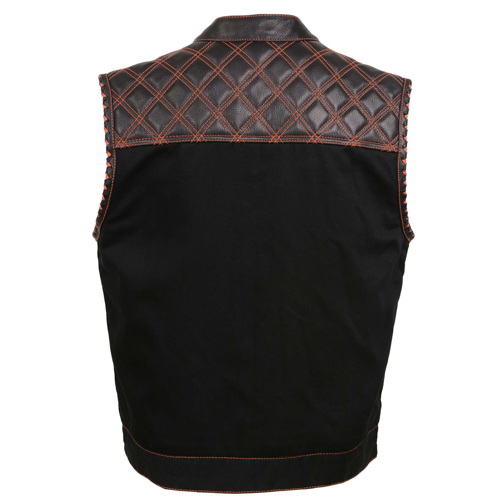 Milwaukee Leather MDM3037 Men's 'Wrecker' Black Denim and Leather Club Style Vest w/ Diamond Quilt Design