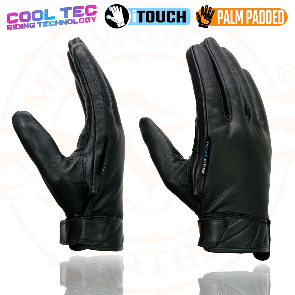 Milwaukee Leather MG7502 Men's Black Leather Gel Palm Motorcycle Gloves w/ i-Touch and Cool-Tec Technology