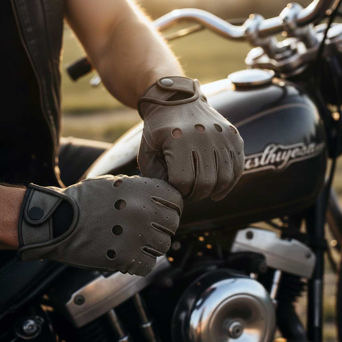 Milwaukee Leather MG7507 Men's Grey Perforated Leather Full Finger Motorcycle Hand Gloves W/ Breathable ‘Open Knuckle’
