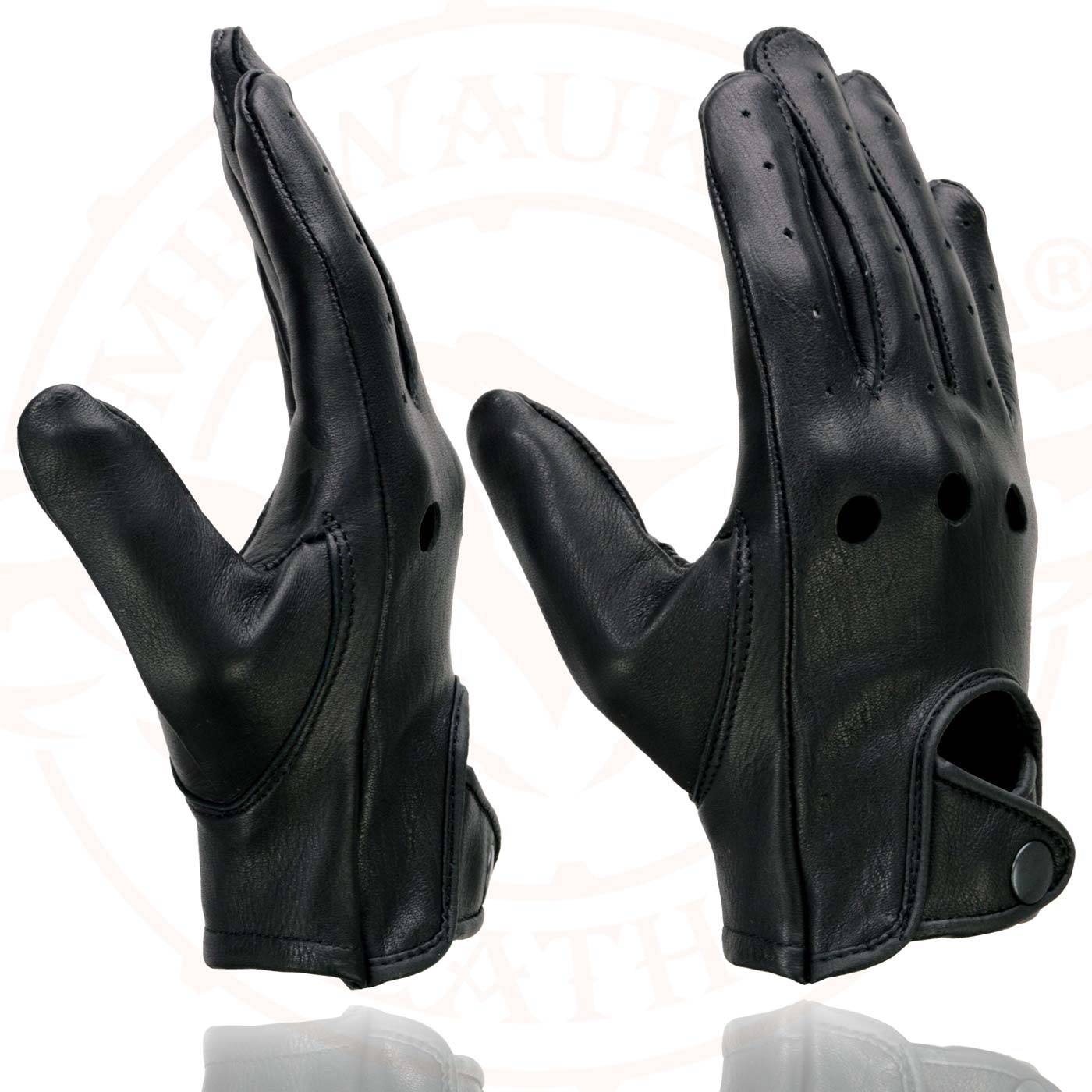 Milwaukee Leather MG7720 Women's Black Perforated Deer Skin Leather Motorcycle Gloves w/ Breathable Open Knuckle