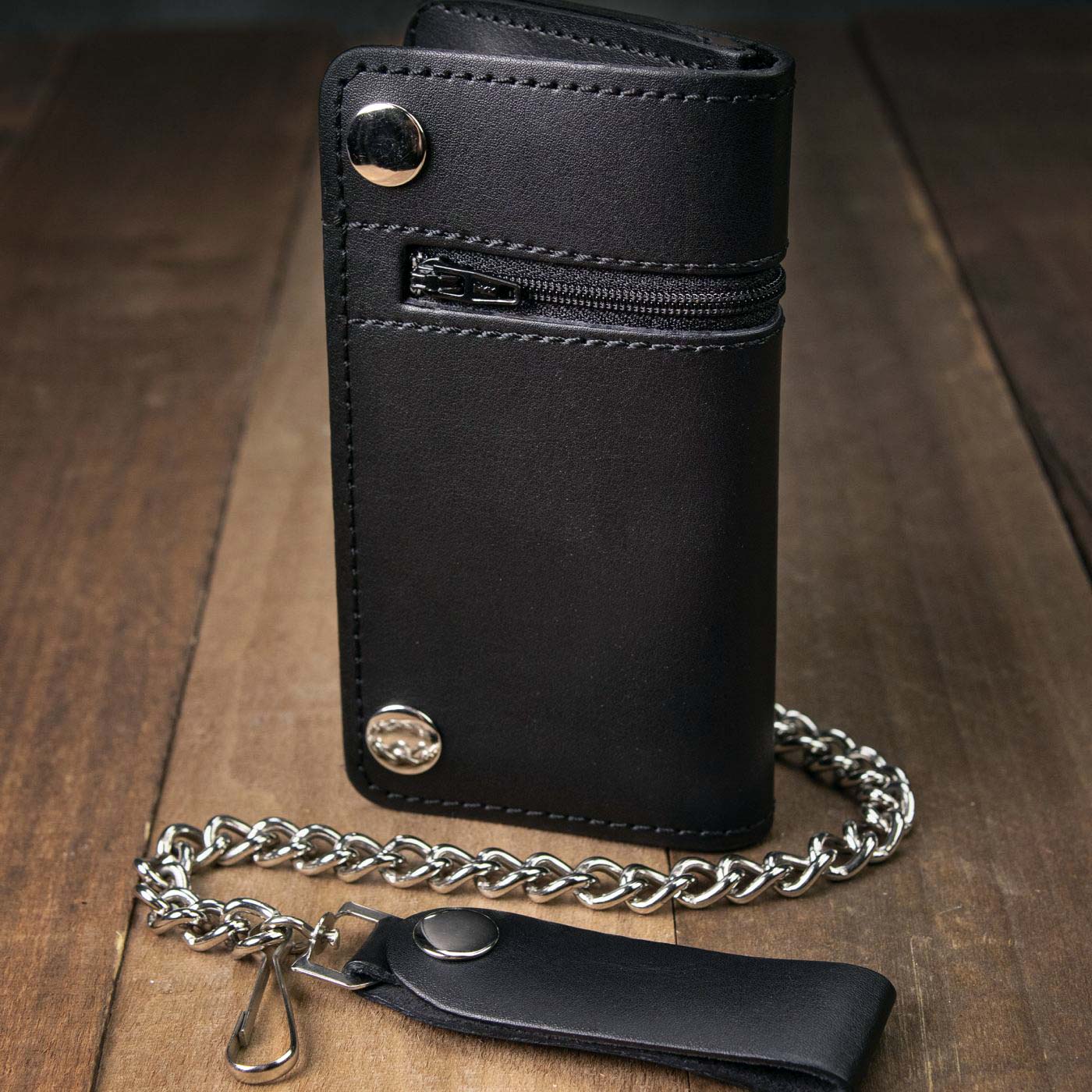 Milwaukee Leather MLW7882 Men's 6” Black Leather Biker Wallet w/ Outer Pocket - Bi-Fold Anti-Theft Stainless Steel Chain