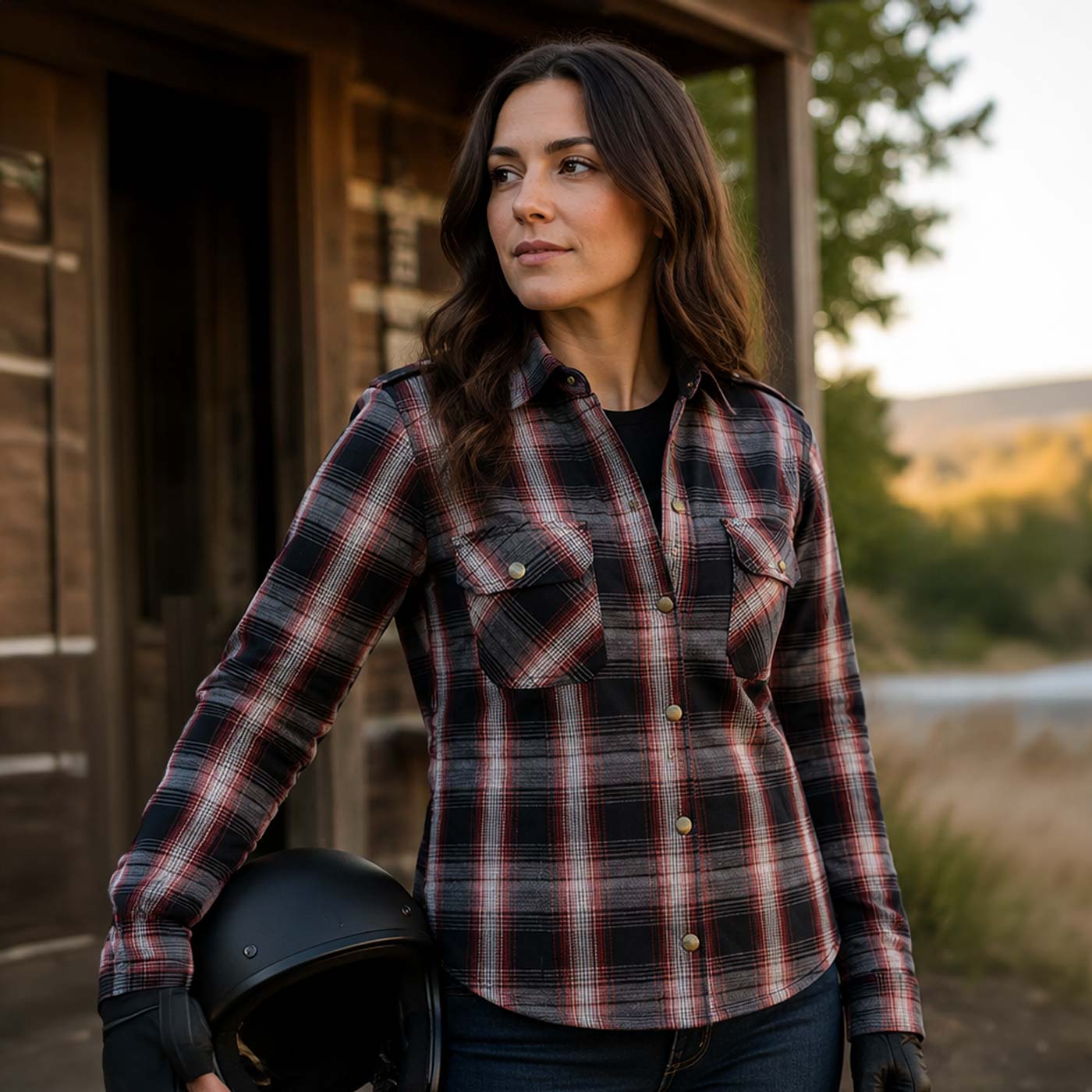 Milwaukee Leather MPL2604 Women’s Ember CE Armored Plaid Flannel Biker Shirt - Reinforced w/ Aramid Fiber