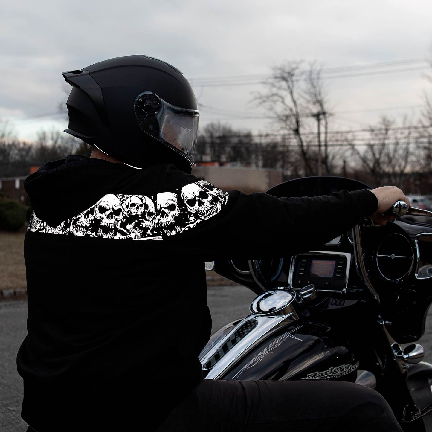 MMCC Men’s Bare Bones Hoodie – Reflective Skull Graphics Front & Back, Full Zip, 100 % Cotton - MPM1681