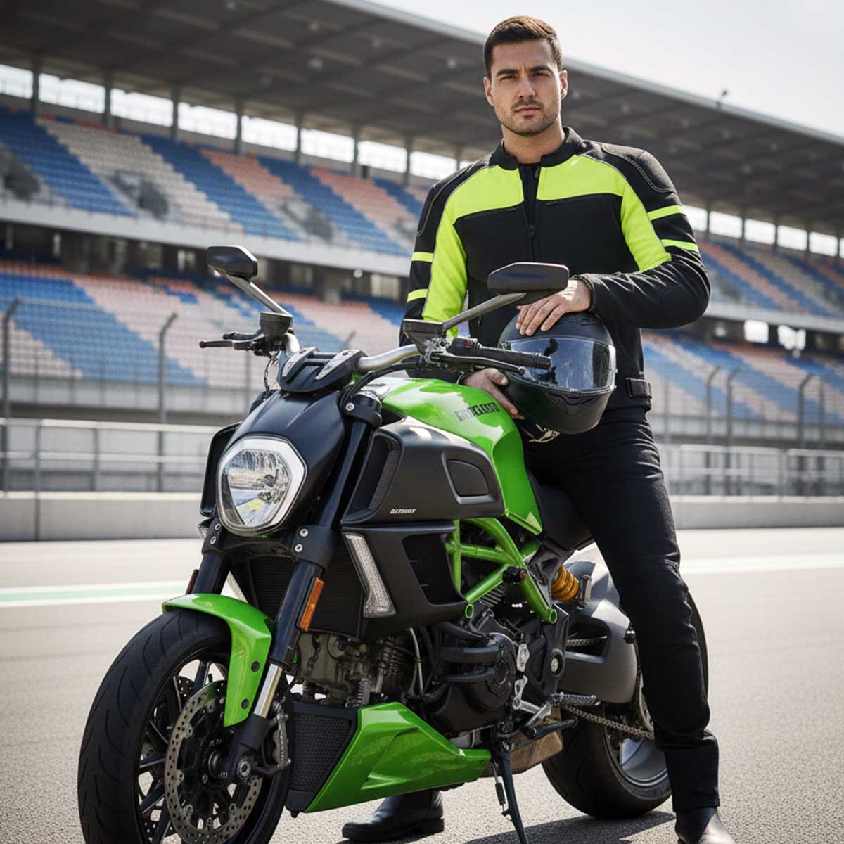 Milwaukee Leather Men's Black and Neon Green CE Armored All Season