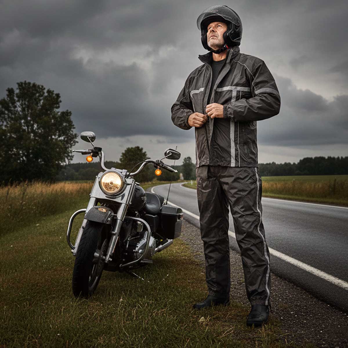 Milwaukee Leather MPM9510 Men's Black Water-Resistant Motorcycle Rain Suit with Hi Vis Reflective Tape