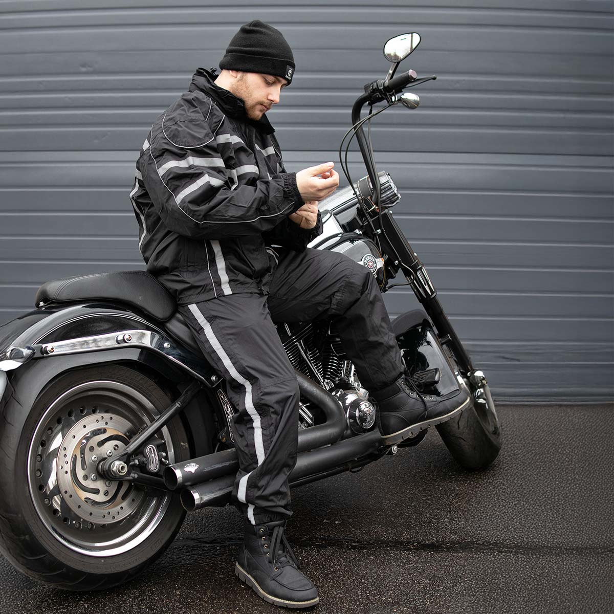 NexGen SH2331 Men's Black Water Resistant Rain Suit with Reflective Tape